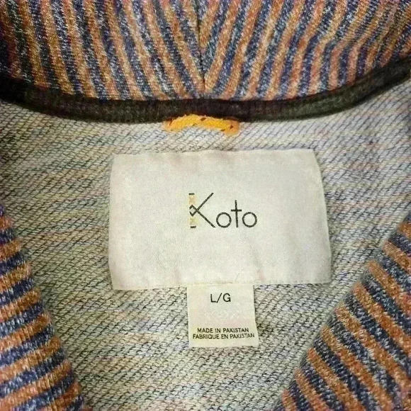KOTO 100% COTTON Orange Striped Terry Knit Button Front Jacket Sz L - Picture 4 of 7